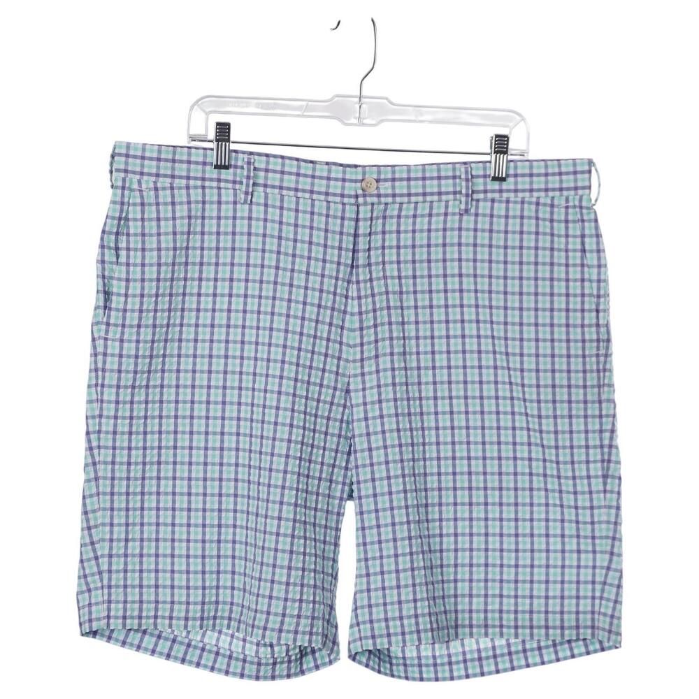 Peter Millar Apex Seersucker Shorts 38 Blue Green Gingham Check Featherweight